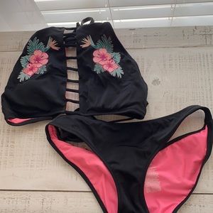Black floral PINK bikini